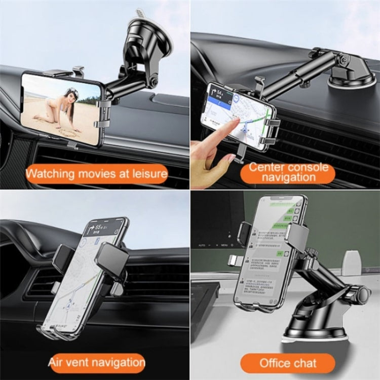 D25+105+K5 Auto Locking Car Phone Clip Telescopic Suction Cup Dashboard Phone Mount Holder(Black) - Universal Car Holders by PMC TechLife | Online Shopping South Africa | PMC TechLife | Buy Now Pay Later Mobicred