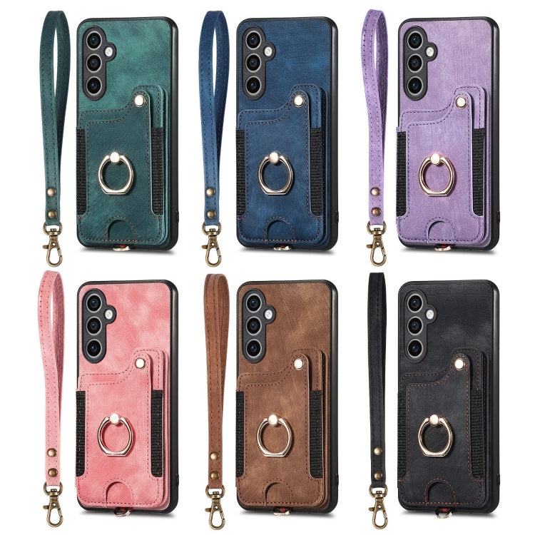 For Samsung Galaxy S25 5G Retro Skin-feel Ring Multi-card Wallet Phone Case(Blue) - Galaxy S25 5G Cases by PMC TechLife | Online Shopping South Africa | PMC TechLife | Buy Now Pay Later Mobicred