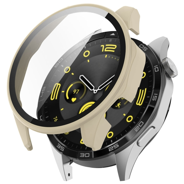 For Huawei Watch GT 4 46mm PC + Tempered Film Integrated Watch Protective Case(Ivory White) - Watch Cases by PMC TechLife | Online Shopping South Africa | PMC TechLife | Buy Now Pay Later Mobicred