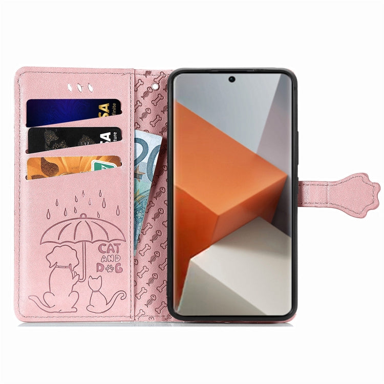 For Xiaomi Redmi Note 13 Pro+ Cat and Dog Embossed Leather Phone Case(Rose Gold) - Note 13 Pro+ Cases by PMC Jewellery | Online Shopping South Africa | PMC Jewellery