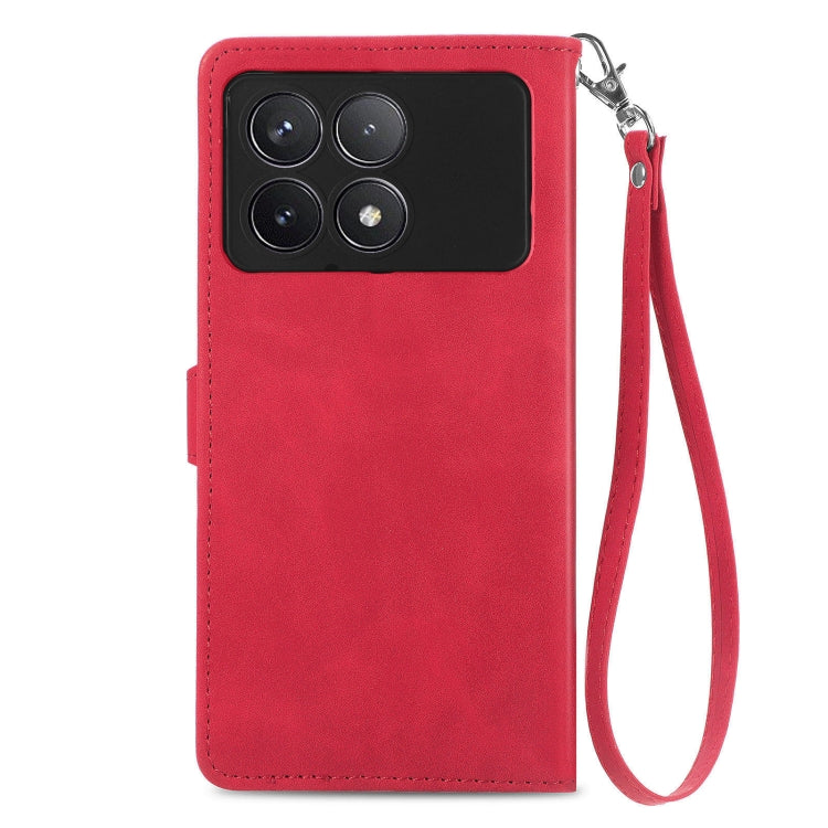 For Xiaomi Redmi K70 Embossed Flower Zipper Leather Phone Case(Red) - K70 Cases by PMC Jewellery | Online Shopping South Africa | PMC Jewellery | Buy Now Pay Later Mobicred