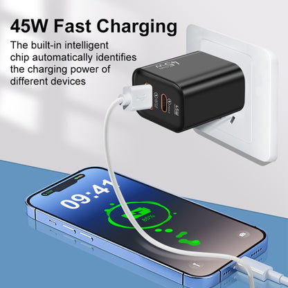 45PQ 45W PD25W + QC3.0 20W USB Super Fast Charger with Type-C to 8 Pin Cable, US Plug(Transparent Gray) - USB Charger by PMC Jewellery | Online Shopping South Africa | PMC Jewellery | Buy Now Pay Later Mobicred