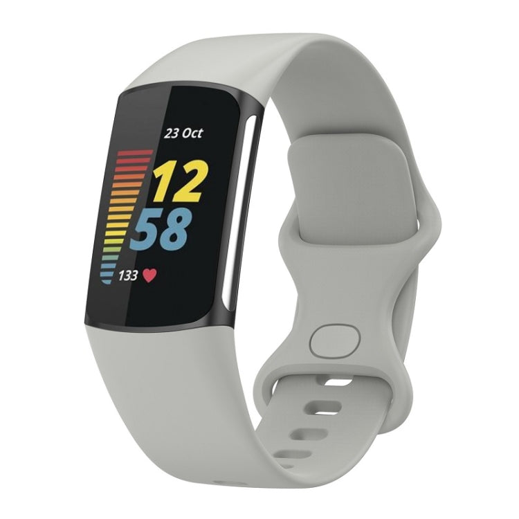 For Fitbit Charge 6 Solid Color Butterfly Buckle Silicone Watch Band, Size:S Size(Gray) - Watch Bands by PMC TechLife | Online Shopping South Africa | PMC TechLife | Buy Now Pay Later Mobicred