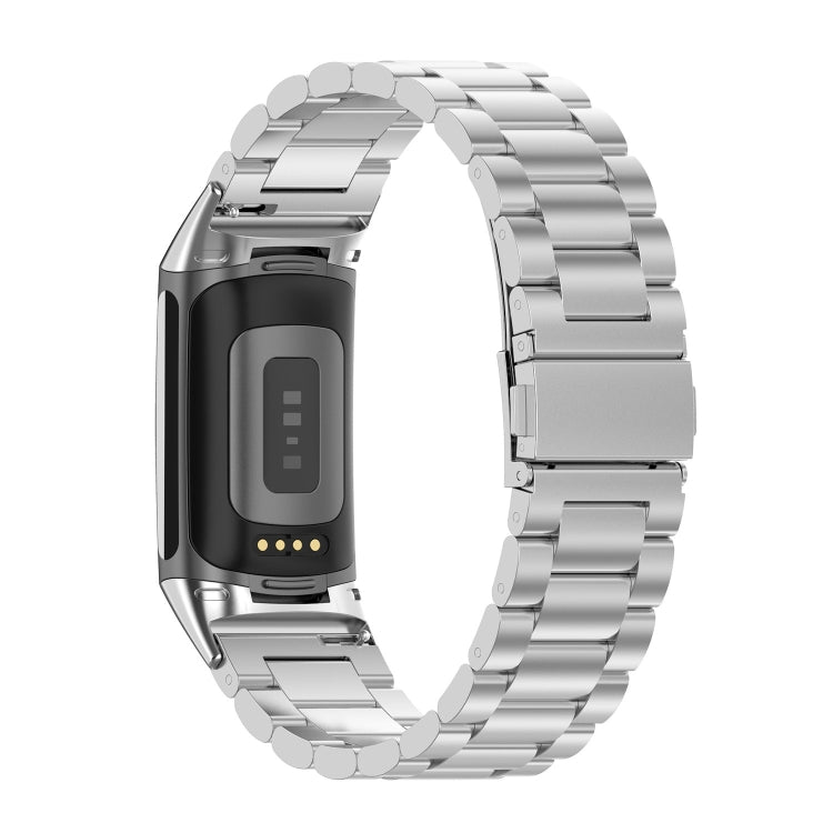 For Fitbit Charge 6 Three Beads Stainless Steel Metal Watch Band(Silver) - Watch Bands by PMC TechLife | Online Shopping South Africa | PMC TechLife | Buy Now Pay Later Mobicred