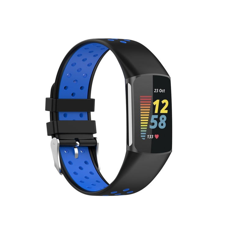 For Fitbit Charge 6 Dual Color Breathable Silicone Watch Band(Black+Blue) - Watch Bands by PMC Jewellery | Online Shopping South Africa | PMC Jewellery | Buy Now Pay Later Mobicred