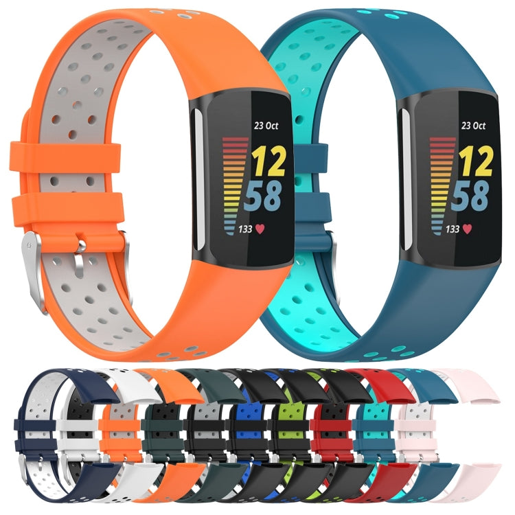 For Fitbit Charge 6 Dual Color Breathable Silicone Watch Band(Black+Lime) - Watch Bands by PMC TechLife | Online Shopping South Africa | PMC TechLife | Buy Now Pay Later Mobicred