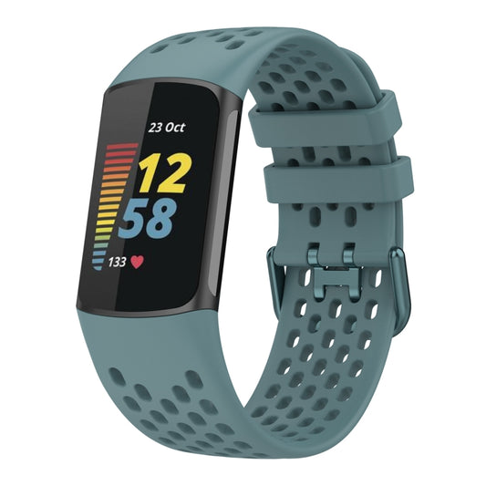 For Fitbit Charge 5 Solid Color Breathable Sports Silicone Watch Band(Blue) - Watch Bands by PMC Jewellery | Online Shopping South Africa | PMC Jewellery | Buy Now Pay Later Mobicred