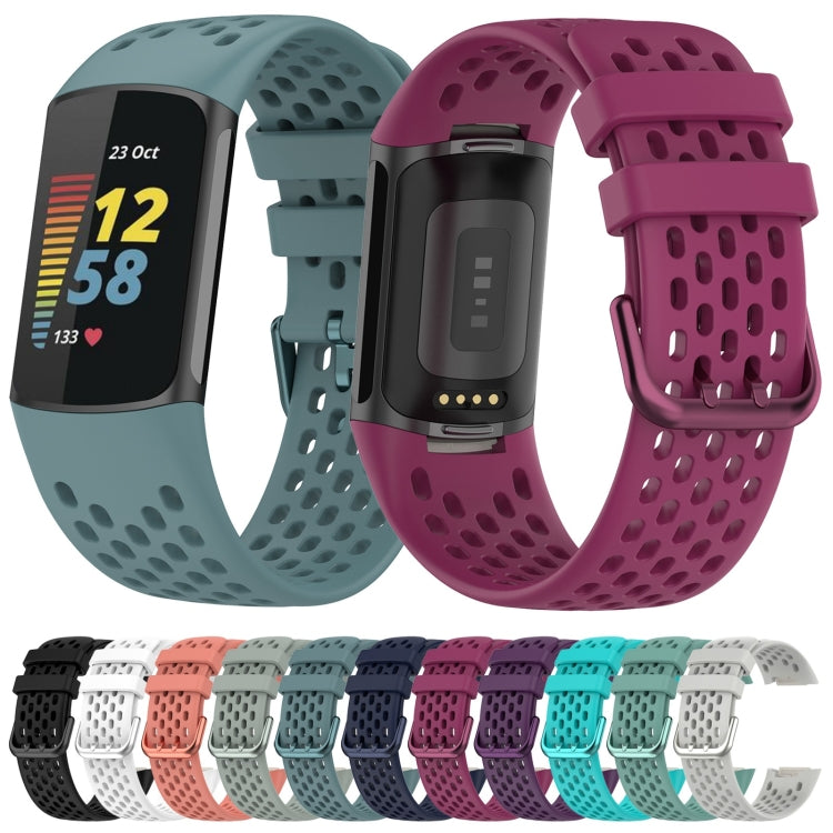 For Fitbit Charge 5 Solid Color Breathable Sports Silicone Watch Band(Pine Green) - Watch Bands by PMC TechLife | Online Shopping South Africa | PMC TechLife | Buy Now Pay Later Mobicred