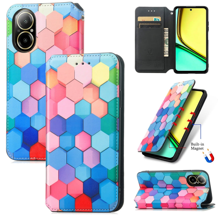 For Realme C67 4G CaseNeo Colorful Magnetic Leather Phone Case(Colored Squares) - C67 Cases by PMC Jewellery | Online Shopping South Africa | PMC Jewellery | Buy Now Pay Later Mobicred