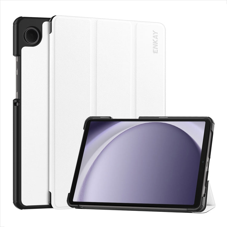 For Samsung Galaxy Tab A9 8.7 ENKAY Tri-fold Custer Texture Leather Smart Tablet Case(White) - free shipping - PMc TechLife - Order now!