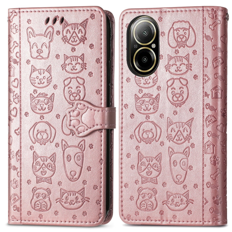 For Realme C67 4G Cat and Dog Embossed Leather Phone Case(Rose Gold) - C67 Cases by PMC TechLife | Online Shopping South Africa | PMC TechLife | Buy Now Pay Later Mobicred