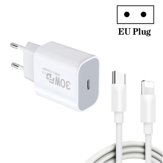 Single Port PD30W USB-C / Type-C Charger with Type-C to 8 Pin Data Cable EU Plug - USB Charger by PMC Jewellery | Online Shopping South Africa | PMC Jewellery | Buy Now Pay Later Mobicred