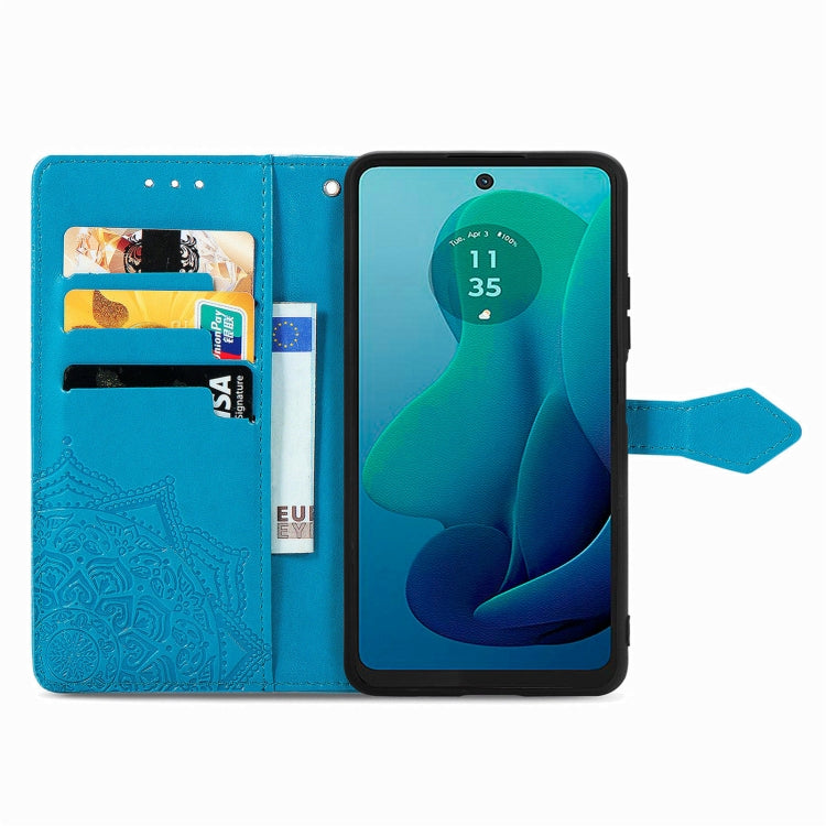 For Motorola Moto G 2024 Mandala Flower Embossed Leather Phone Case(Blue) - Motorola Cases by PMC Jewellery | Online Shopping South Africa | PMC Jewellery | Buy Now Pay Later Mobicred