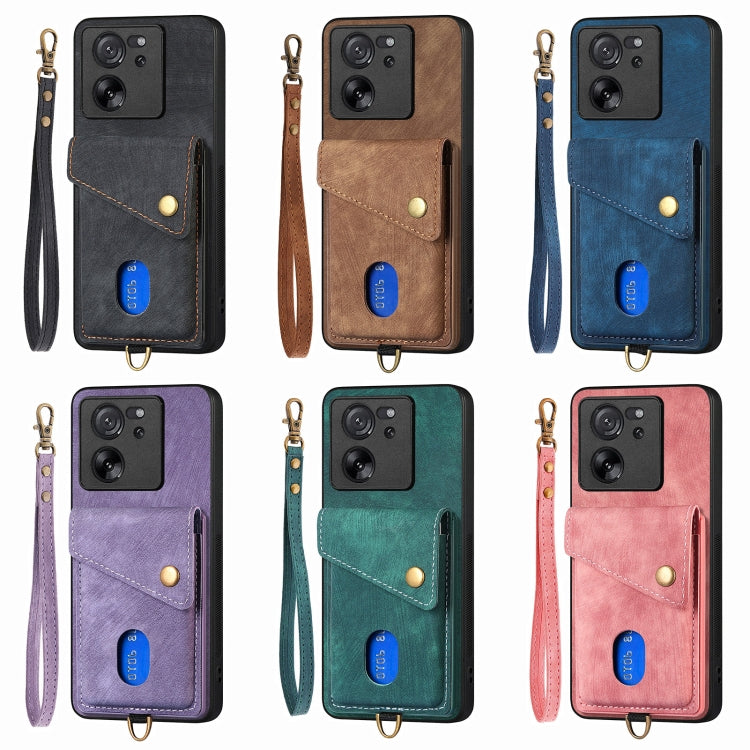 For Xiaomi Redmi Note 13 Pro 5G Retro Card Wallet Fold Leather Phone Case with Strap(Black) - Note 13 Pro Cases by PMC TechLife | Online Shopping South Africa | PMC TechLife | Buy Now Pay Later Mobicred