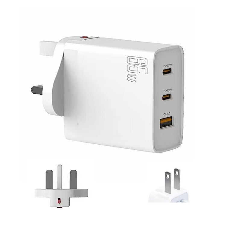 GAN 65W PD45W Dual Type-C+QC3.0 USB Multi Compatible Laptop Adapter UK + US Plug White - Power Supply by PMC TechLife | Online Shopping South Africa | PMC TechLife | Buy Now Pay Later Mobicred
