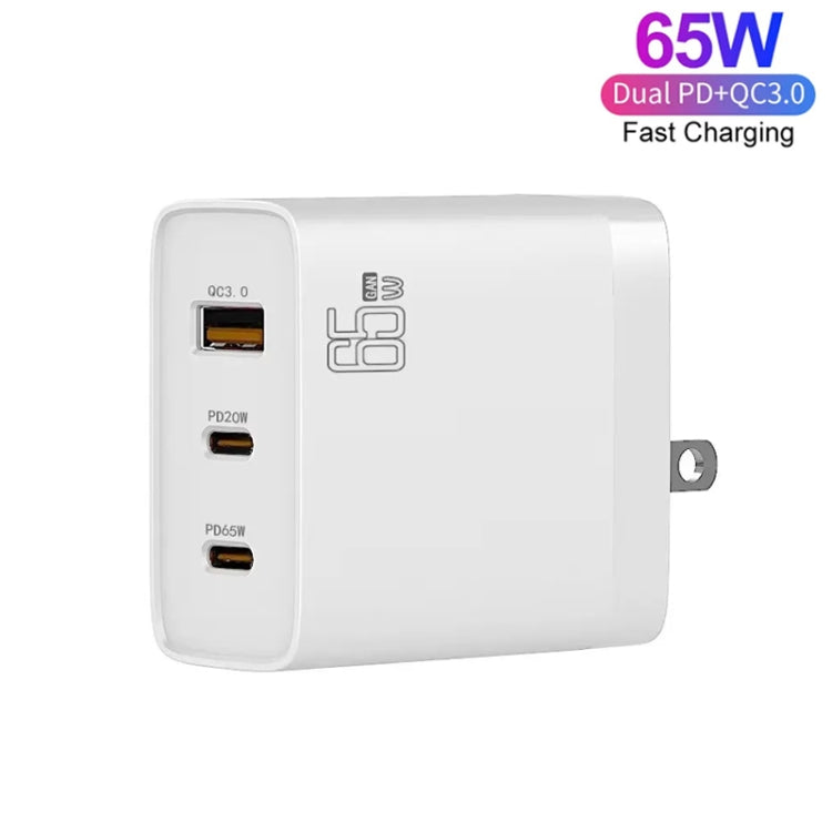 GAN 65W PD45W Dual Type-C+QC3.0 USB Multi Compatible Laptop Adapter UK + US Plug White - Power Supply by PMC TechLife | Online Shopping South Africa | PMC TechLife | Buy Now Pay Later Mobicred