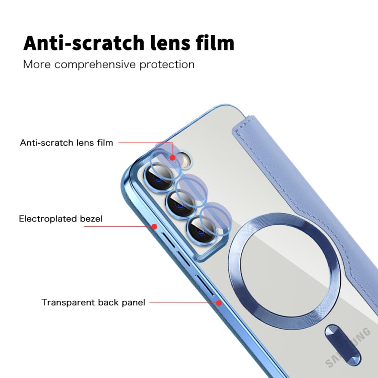 For Samsung Galaxy S22+ 5G MagSafe Magnetic RFID Anti-theft Leather Phone Case(Blue) - Galaxy S22 5G Cases by PMC Jewellery | Online Shopping South Africa | PMC Jewellery