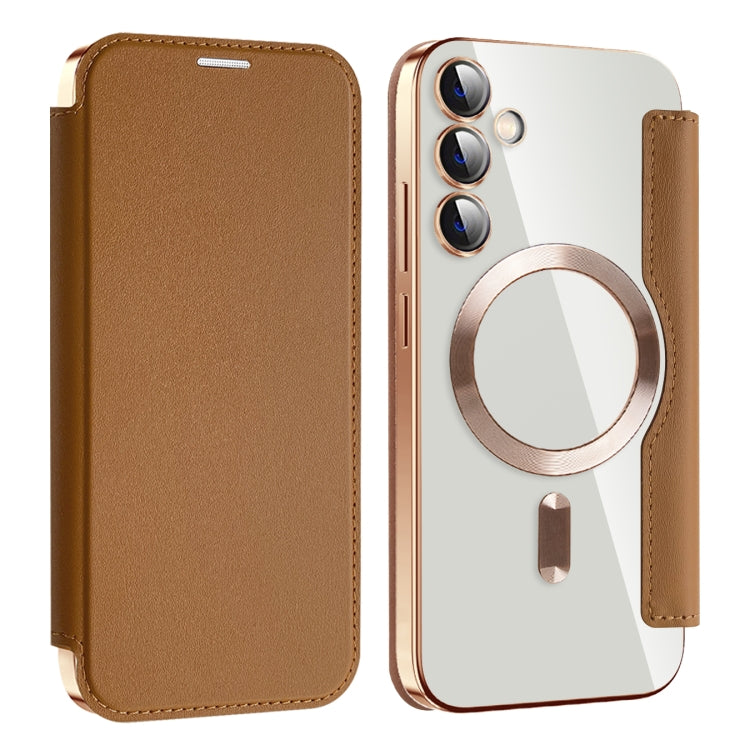 For Samsung Galaxy S23 FE 5G MagSafe Magnetic RFID Anti-theft Leather Phone Case(Brown) - Galaxy S23 FE 5G Cases by PMC Jewellery | Online Shopping South Africa | PMC Jewellery