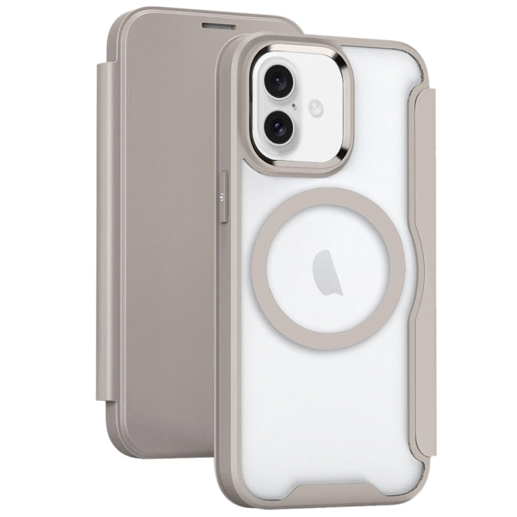 For iPhone 16 Plus MagSafe RFID Blocking Adsorption Flip Leather Phone Case(Khaki) - iPhone 16 Plus Cases by PMC TechLife | Online Shopping South Africa | PMC TechLife | Buy Now Pay Later Mobicred