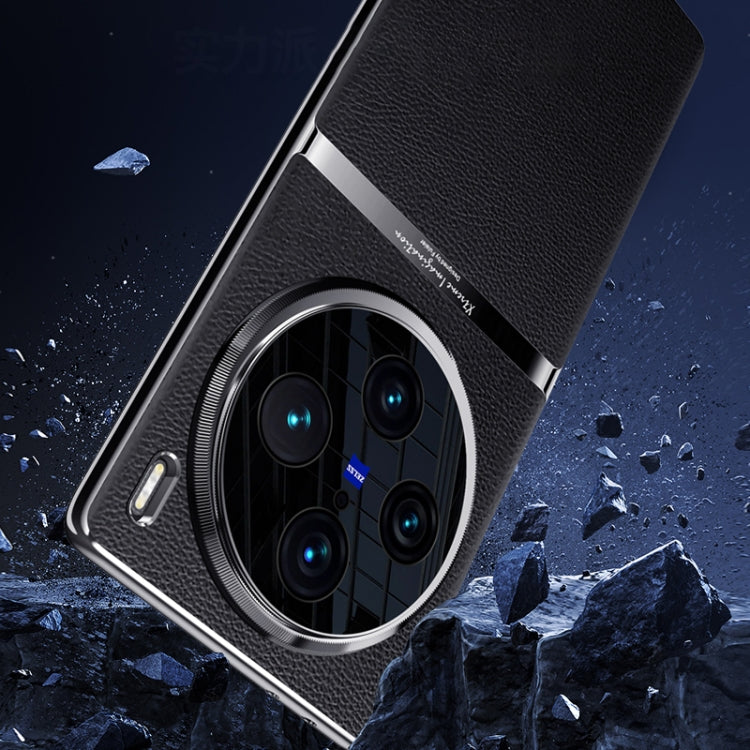 For vivo X100 Electroplating Plain-leather All-inclusive Shockproof Phone Case(Black) - X100 Cases by PMC TechLife | Online Shopping South Africa | PMC TechLife | Buy Now Pay Later Mobicred