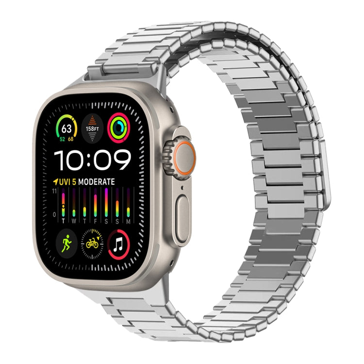 For Apple Watch Ultra 2 49mm Bamboo Magnetic Stainless Steel Metal Watch Strap(Silver) - Watch Bands by PMC Jewellery | Online Shopping South Africa | PMC Jewellery