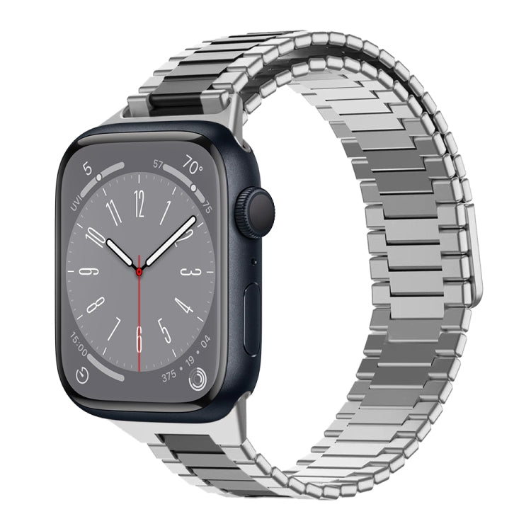 For Apple Watch Series 8 45mm Bamboo Magnetic Stainless Steel Metal Watch Strap(Silver Black) - Watch Bands by PMC Jewellery | Online Shopping South Africa | PMC Jewellery