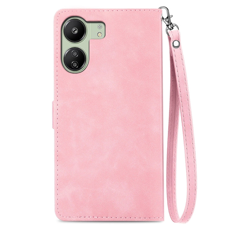For Xiaomi Redmi 13C Embossed Flower Zipper Leather Phone Case(Pink) - 13C Cases by PMC TechLife | Online Shopping South Africa | PMC TechLife