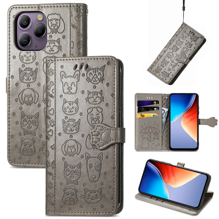 For Blackview A96 Cat and Dog Embossed Leather Phone Case(Grey) - More Brand by PMC Jewellery | Online Shopping South Africa | PMC Jewellery