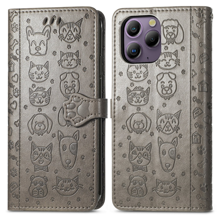 For Blackview A96 Cat and Dog Embossed Leather Phone Case(Grey) - More Brand by PMC Jewellery | Online Shopping South Africa | PMC Jewellery