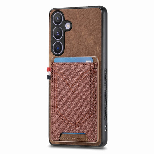 For Samsung Galaxy S25 5G Denim Texture Leather Skin Phone Case with Card Slot(Brown) - Galaxy S25 5G Cases by PMC Jewellery | Online Shopping South Africa | PMC Jewellery | Buy Now Pay Later Mobicred