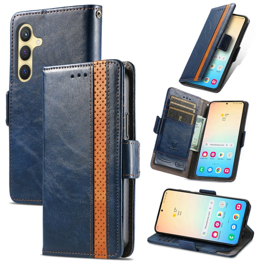 For Samsung Galaxy S25 5G CaseNeo Splicing Dual Magnetic Buckle Leather Phone Case(Blue) - Galaxy S25 5G Cases by CaseNeo | Online Shopping South Africa | PMC Jewellery | Buy Now Pay Later Mobicred