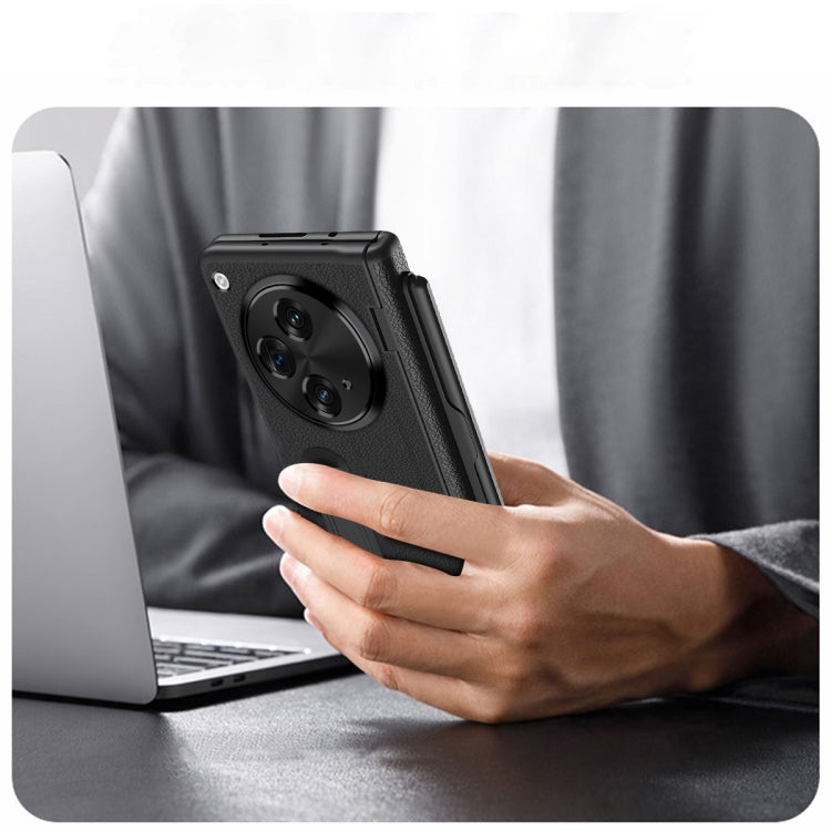 For OPPO Find N3 Integrated Film Plain Leather Phone Case with Pen(Black) - Find N3 Cases by PMC TechLife | Online Shopping South Africa | PMC TechLife | Buy Now Pay Later Mobicred