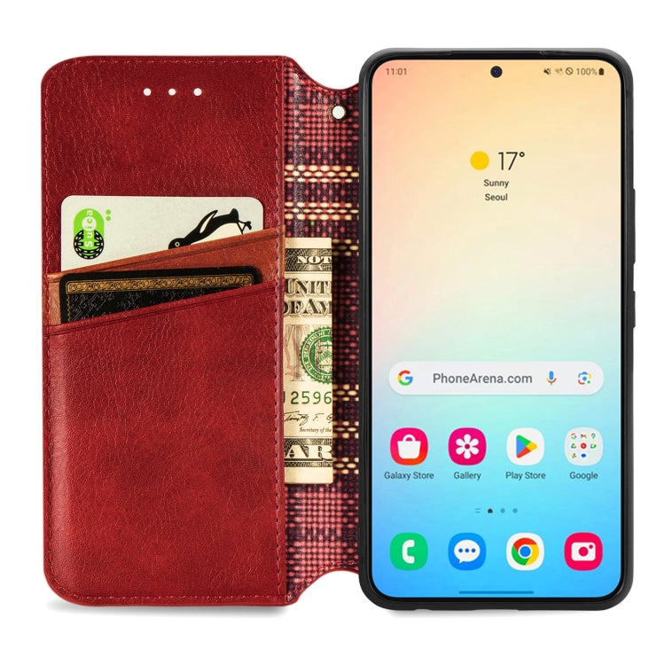 For Samsung Galaxy S25 5G Cubic Grid Pressed Magnetic Leather Phone Case(Red) - Galaxy S25 5G Cases by PMC Jewellery | Online Shopping South Africa | PMC Jewellery | Buy Now Pay Later Mobicred