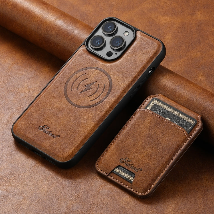 For iPhone 15 Pro Suteni H15 MagSafe Oil Eax Leather Detachable Wallet Back Phone Case(Brown) - iPhone 15 Pro Cases by Suteni | Online Shopping South Africa | PMC Jewellery