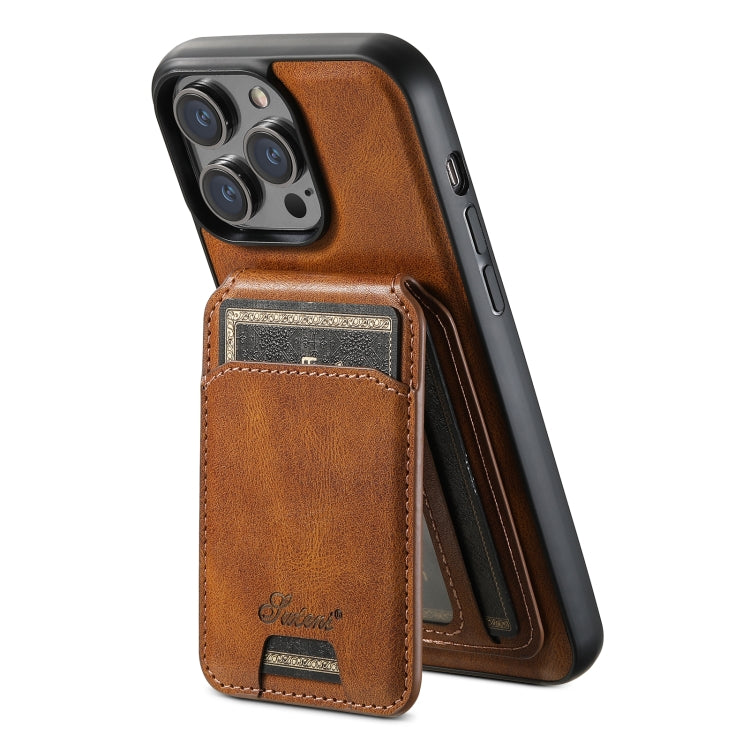 For iPhone 15 Plus Suteni H15 MagSafe Oil Eax Leather Detachable Wallet Back Phone Case(Brown) - iPhone 15 Plus Cases by Suteni | Online Shopping South Africa | PMC Jewellery