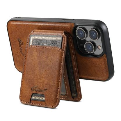 For iPhone 15 Suteni H15 MagSafe Oil Eax Leather Detachable Wallet Back Phone Case(Brown) - iPhone 15 Cases by Suteni | Online Shopping South Africa | PMC Jewellery | Buy Now Pay Later Mobicred