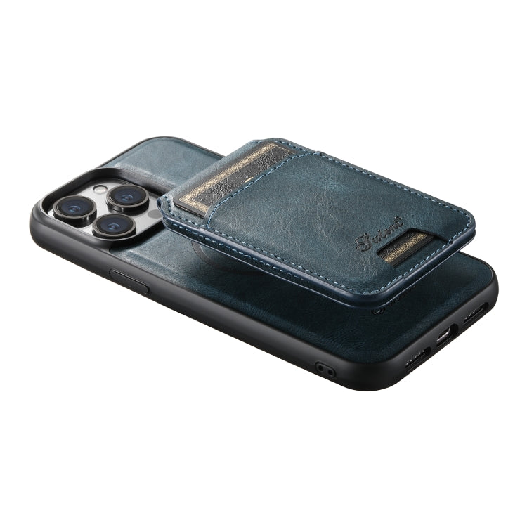 For iPhone 15 Suteni H15 MagSafe Oil Eax Leather Detachable Wallet Back Phone Case(Blue) - iPhone 15 Cases by Suteni | Online Shopping South Africa | PMC Jewellery