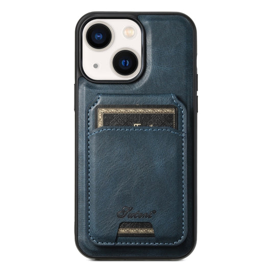 For iPhone 14 Plus Suteni H15 MagSafe Oil Eax Leather Detachable Wallet Back Phone Case(Blue) - iPhone 14 Plus Cases by Suteni | Online Shopping South Africa | PMC Jewellery