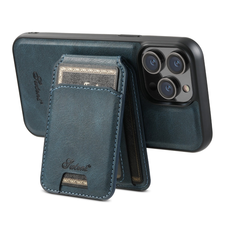 For iPhone 14 Pro Suteni H15 MagSafe Oil Eax Leather Detachable Wallet Back Phone Case(Blue) - iPhone 14 Pro Cases by Suteni | Online Shopping South Africa | PMC Jewellery