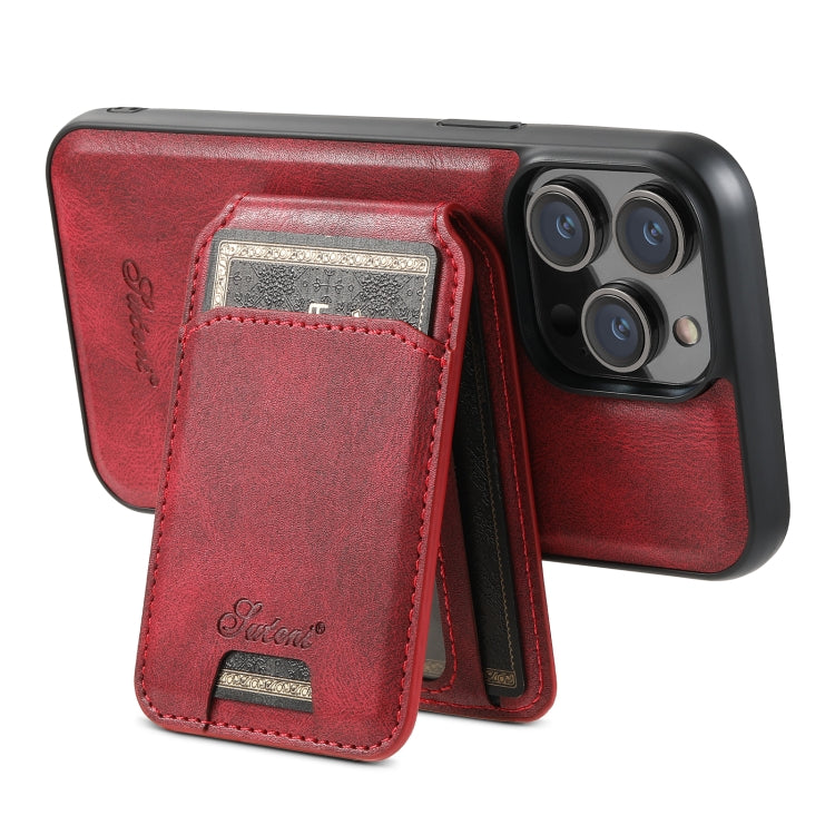 For iPhone 13 Pro Max Suteni H15 MagSafe Oil Eax Leather Detachable Wallet Back Phone Case(Red) - iPhone 13 Pro Max Cases by Suteni | Online Shopping South Africa | PMC Jewellery | Buy Now Pay Later Mobicred