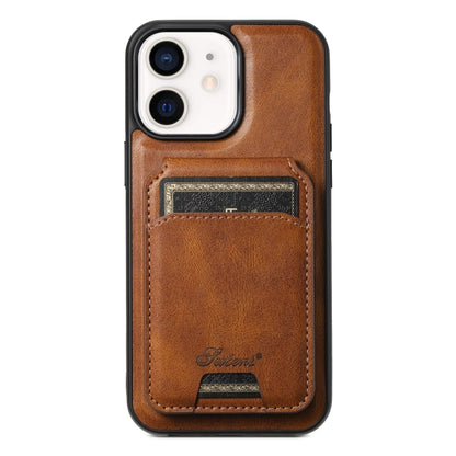 For iPhone 12  Suteni H15 MagSafe Oil Eax Leather Detachable Wallet Back Phone Case(Brown) - iPhone 12 / 12 Pro Cases by Suteni | Online Shopping South Africa | PMC Jewellery | Buy Now Pay Later Mobicred