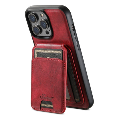 For iPhone 12 Pro Max Suteni H15 MagSafe Oil Eax Leather Detachable Wallet Back Phone Case(Red) - iPhone 12 Pro Max Cases by Suteni | Online Shopping South Africa | PMC Jewellery | Buy Now Pay Later Mobicred