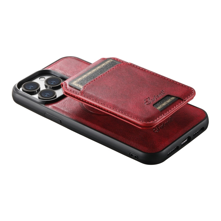 For iPhone 12 Pro Max Suteni H15 MagSafe Oil Eax Leather Detachable Wallet Back Phone Case(Red) - iPhone 12 Pro Max Cases by Suteni | Online Shopping South Africa | PMC Jewellery | Buy Now Pay Later Mobicred