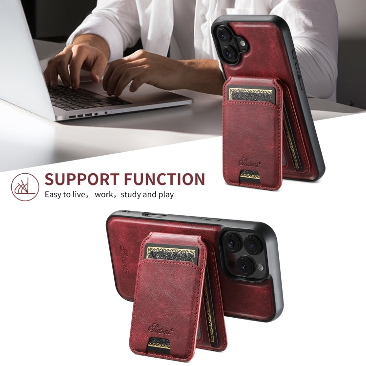 For iPhone 16 Suteni H15 MagSafe Oil Eax Leather Detachable Wallet Back Phone Case(Red) - iPhone 16 Cases by Suteni | Online Shopping South Africa | PMC Jewellery | Buy Now Pay Later Mobicred