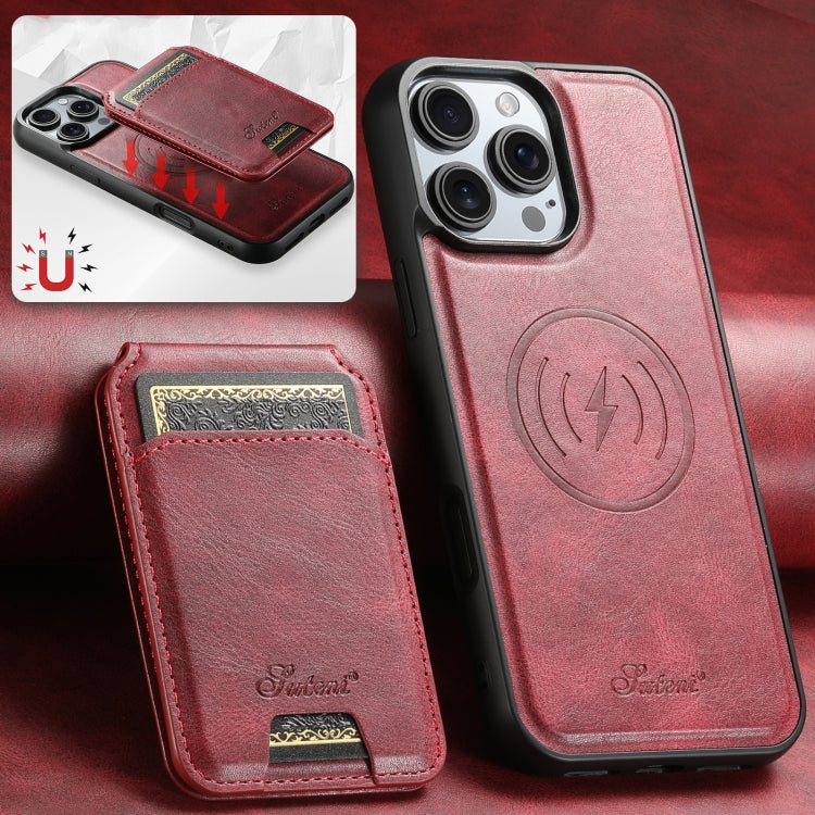 For iPhone 16 Pro Suteni H15 MagSafe Oil Eax Leather Detachable Wallet Back Phone Case(Red) - iPhone 16 Pro Cases by Suteni | Online Shopping South Africa | PMC Jewellery | Buy Now Pay Later Mobicred