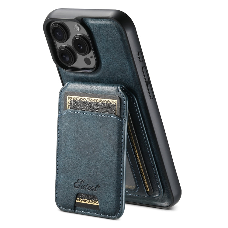 For iPhone 16 Pro Max Suteni H15 MagSafe Oil Eax Leather Detachable Wallet Back Phone Case(Blue) - iPhone 16 Pro Max Cases by Suteni | Online Shopping South Africa | PMC Jewellery | Buy Now Pay Later Mobicred