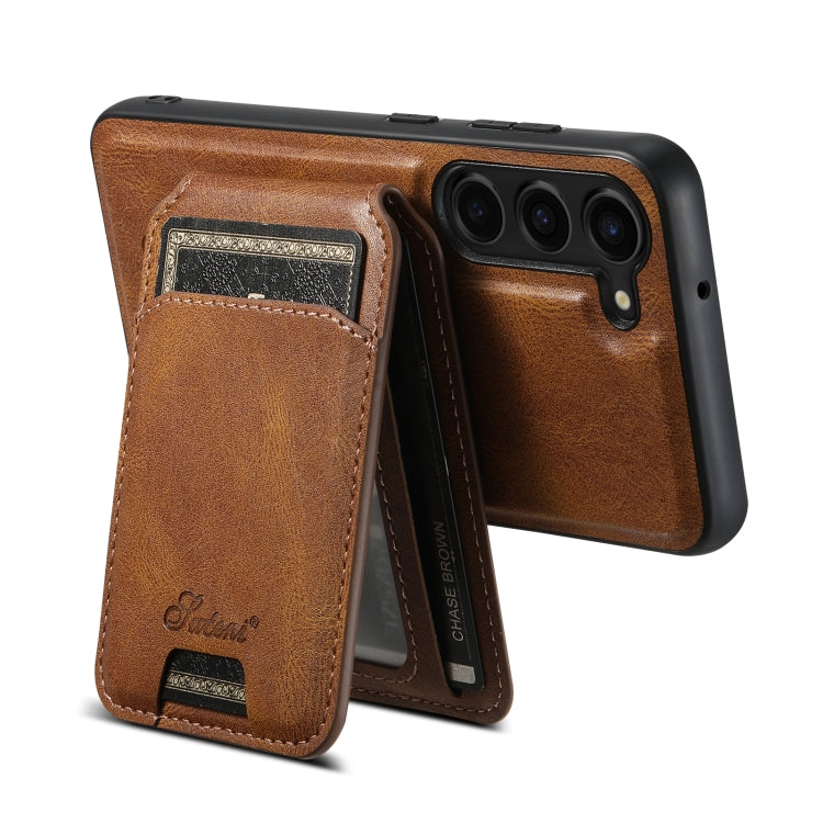 For Samsung Galaxy S23 5G Suteni H15 MagSafe Oil Eax Leather Detachable Wallet Back Phone Case(Brown) - Galaxy S23 5G Cases by Suteni | Online Shopping South Africa | PMC Jewellery