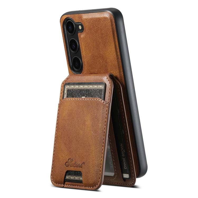 For Samsung Galaxy S24+ 5G Suteni H15 MagSafe Oil Eax Leather Detachable Wallet Back Phone Case(Khaki) - Galaxy S24+ 5G Cases by Suteni | Online Shopping South Africa | PMC Jewellery
