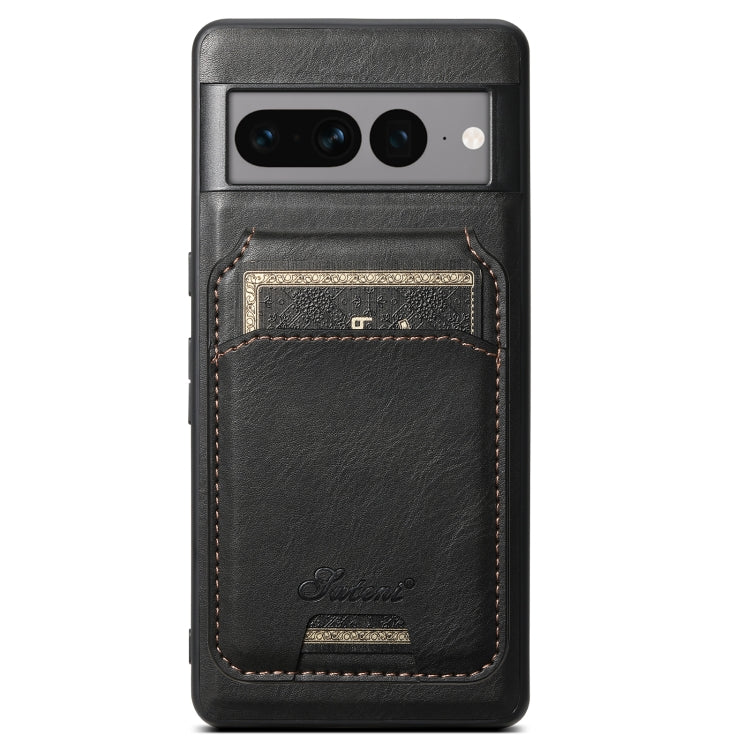 For Google Pixel 7a Suteni H15 Oil Eax Leather Detachable Wallet Back Phone Case(Black) - Google Cases by Suteni | Online Shopping South Africa | PMC Jewellery | Buy Now Pay Later Mobicred