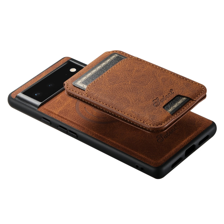 For Google Pixel 6a Suteni H16 Litchi Texture Leather Detachable Wallet Back Phone Case(Brown) - Google Cases by Suteni | Online Shopping South Africa | PMC TechLife | Buy Now Pay Later Mobicred